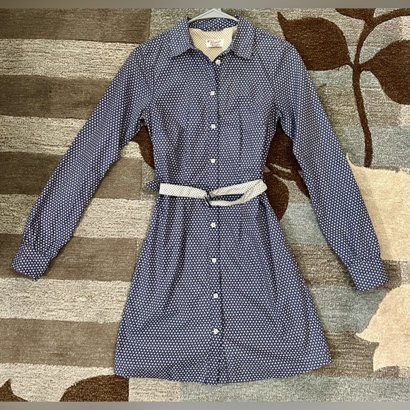 Original Penguin Long Sleeve Contrasting Pattern Belted Button Front Shirt Dress - Picture 1 of 6